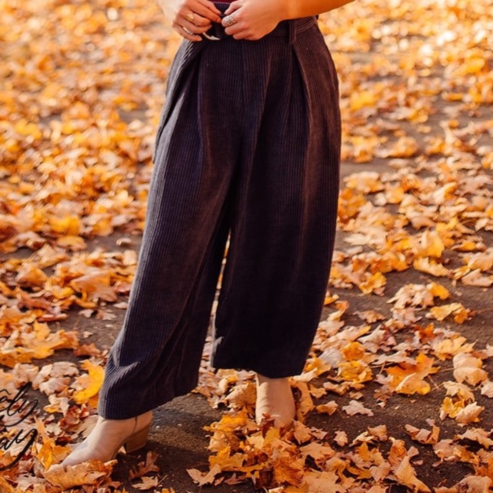 “ Molly Green” blue corduroy flare pants with buckle